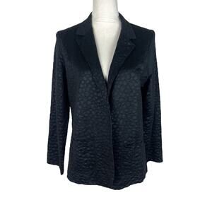 Majestic Filatures Black Animal Print Deluxe Teeshirt Linen Blazer Size 3 Medium